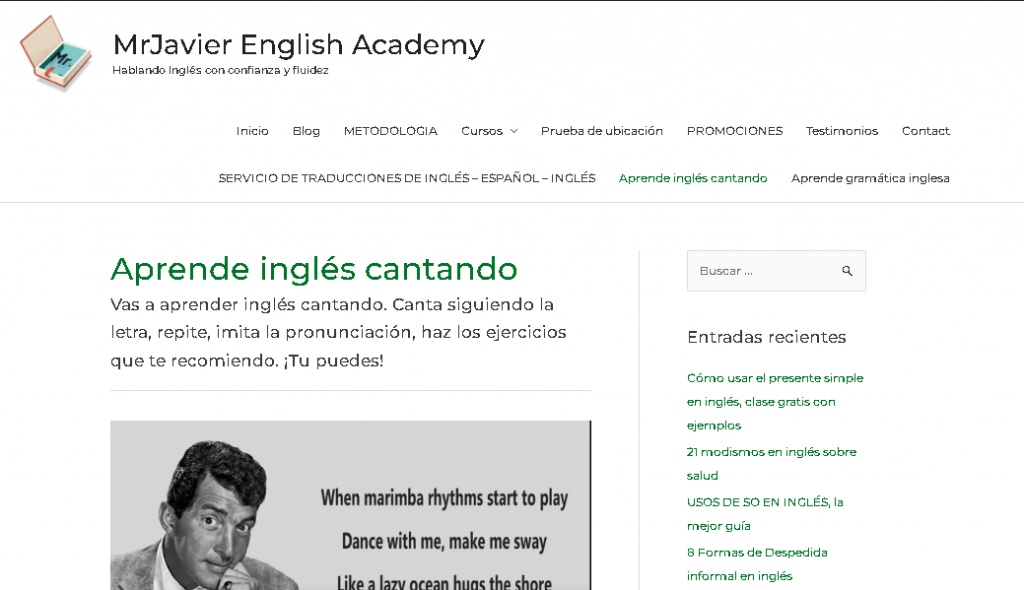 página web para aprender inglés con canciones